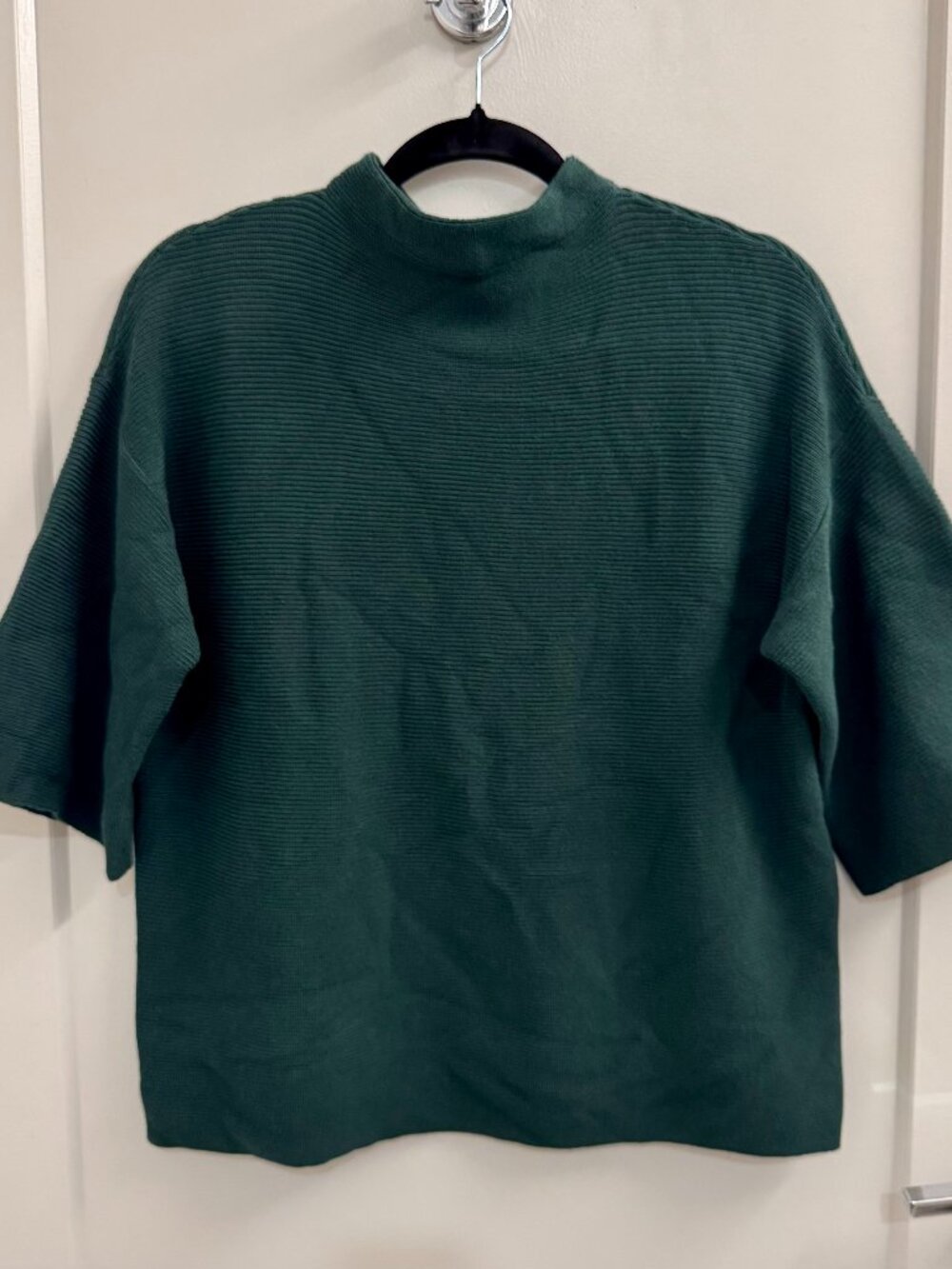 Anne Taylor Women's XS Petite Green Turtleneck Elbow Sleeve Ribbed Work Sweater